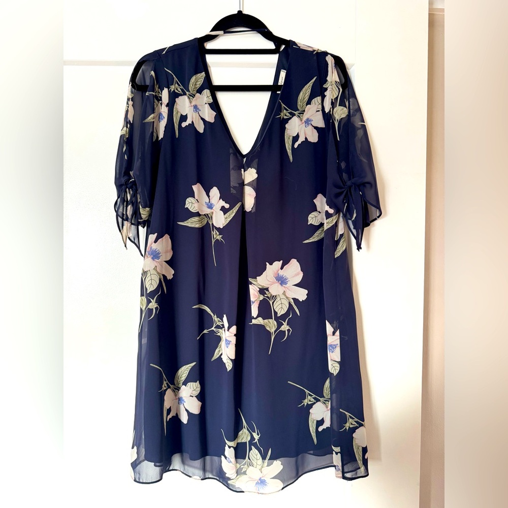 Navy and blush floral dress
